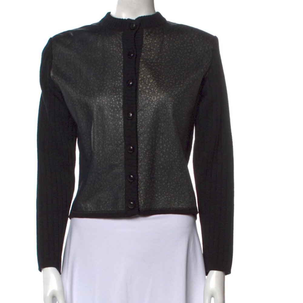 VINTAGE 70s 80s Yves St. Laurent Rive Gauche leather wool cardigan sweater Goth